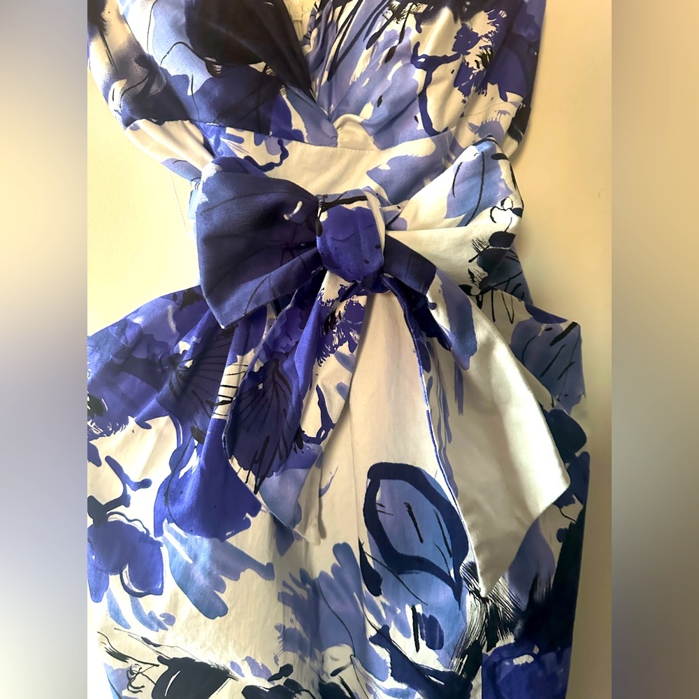 Suzi Chin Strapless Dress in Blue and White Floral - Picture 2 of 13